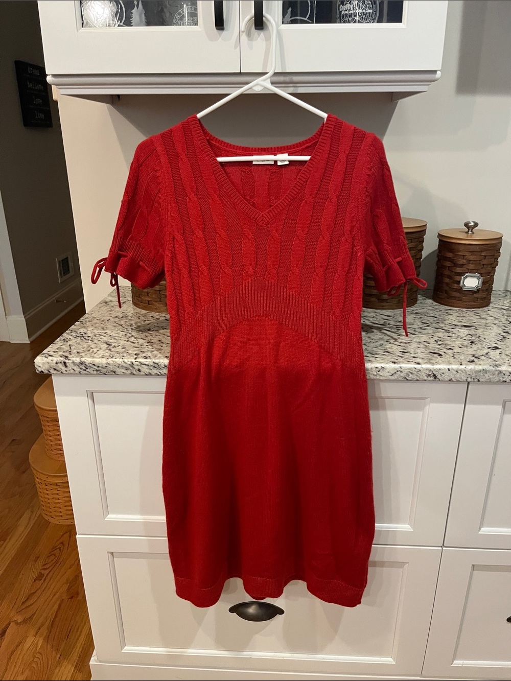 Cato Red V‑Neck Cable Knit Midi Dress